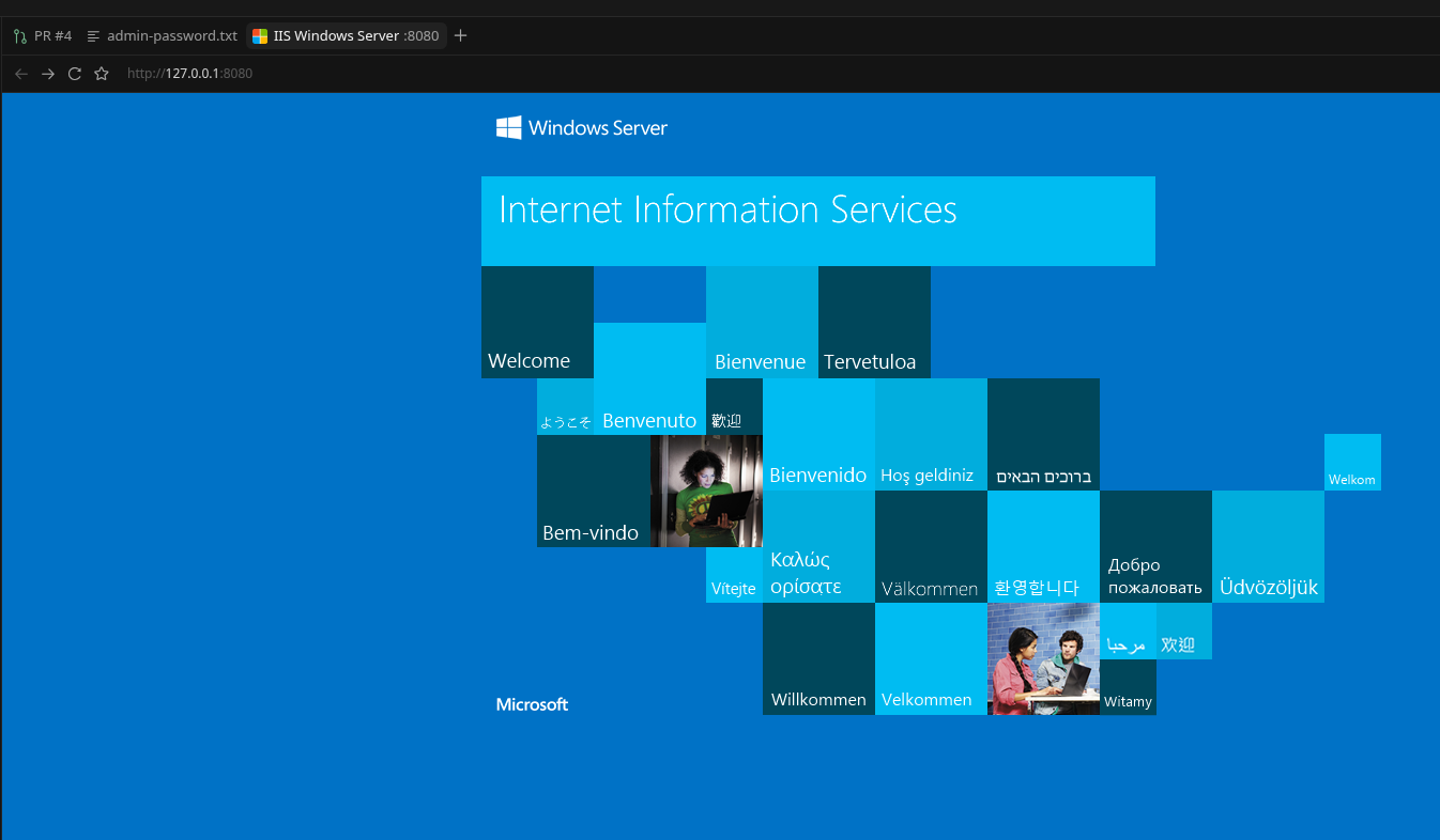 Default IIS welcome page on Windows Server 2022